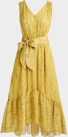 Santorelli Flounce Floral-Print Georgette Midi Dress