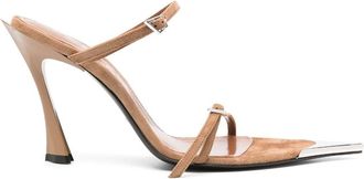 MUGLER 95mm double-strap suede sandals - women - Suede - 37 - Brown