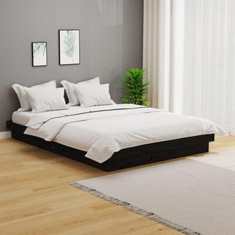 vidaXL Estructura De Cama Doble Sin Colch&oacute;n Madera Maciza Negro Vidaxl