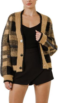 English Factory Check Cardigan in Camel at Nordstrom, Size Medium