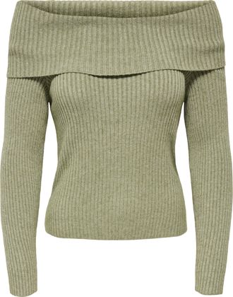Only Strickpullover ONLY ONLKATIA LIFE LS OFF SHOULDER KNT NOOS, Damen, Gr. L, sphagnum detail:melange, Strick, Obermaterial: 50% Viskose, 27% Nylon, 23% P