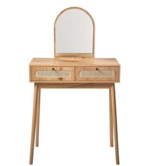 Calicosy Parrucchiera con specchio e 2 cassetti con frontali in rattan L80 cm - ALIA