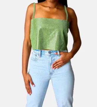 BuddyLove Rhinestone Crop Top In Lime Green