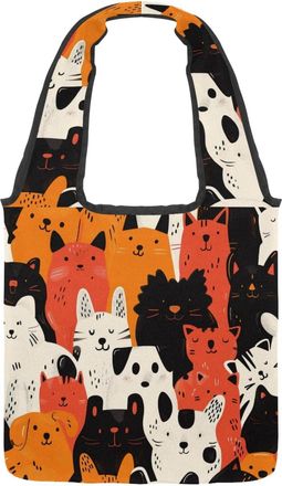 Generic Cute little Cats Reversible Canvas Shoulder Tote - Double-Sided Print, 12oz Cotton, 27cm Drop, Fold-Flat Bag for Travel, Shopping, Street Outings