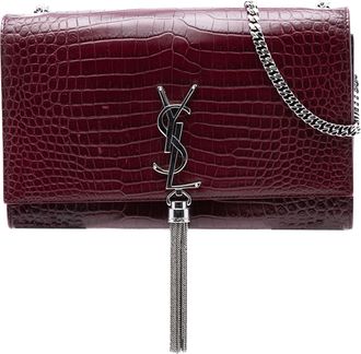 Saint Laurent Womens Pre-owned Medium Croc Embossed Leather Monogram Kate Tassel Crossbody - Dark Red - One Size