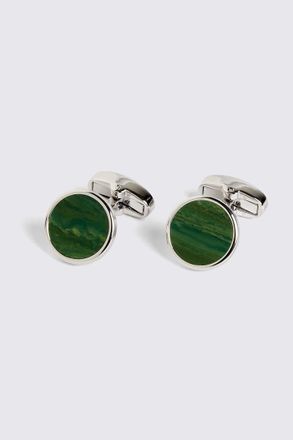 Moss Jade Stone Round Cufflinks