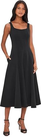 Vince Square Neck Seamed Dress Womens Dress Black : SM, Cotton/Polyester/Spandex