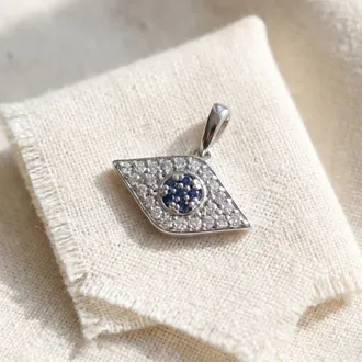 Pompeii3 1/4ct Blue & White Diamond Evil Eye Pendant 14K White Gold W/ 18 Chain & Box