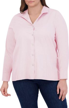 Foxcroft Katie Cotton Shirt in Chambray Pink at Nordstrom, Size 16W