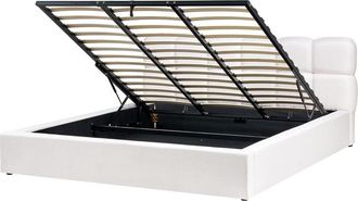 Beliani Modern Storage Bed eu Super King 6ft Fabric Upholstery Off-White Baston