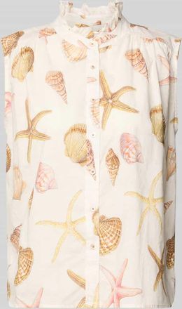 Emily van den Bergh Blusentop aus Baumwolle mit Stehkragen in Ecru, Gr&ouml;&szlig;e 36