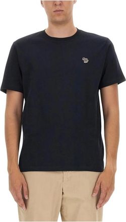 Paul Smith Tops, Heren, Blauw, S, Katoen, T-shirt met ronde hals en zebra-logo