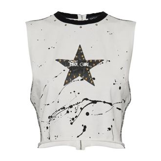 Dolce & Gabbana Top met applicaties - Dames - Tops zonder mouwen - Wit - S - Katoen - Tops