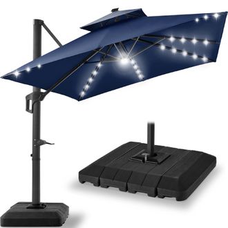 Best Choice Products 12x12ft 2-Tier Square Outdoor Solar LED Cantilever Umbrella w/ 360-Rotating Base - Sky Blue