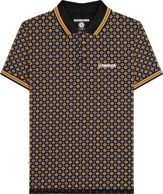 Lambretta Heren SS25 Geometrisch Poloshirt (Zwart/Goud)