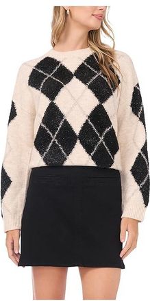 Vince Camuto Argyle Crew Neck Womens Clothing Light Oatmeal Heather : SM, Acrylic/Nylon/Polyester