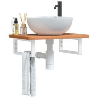 Berkfield Home Basin Shelf Wall Mounted Steel & Solid Wood Beech in Brown