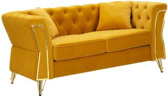 Mauro Ferretti Sof&aacute; de metal y terciopelo mostaza con cojines cm 162x83x76