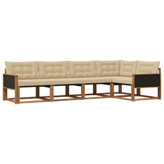 vidaXL Conjunto De Sof&aacute;s De Exterior Con Coj&iacute;n 5 Pcs Natural Y Beige Vidaxl