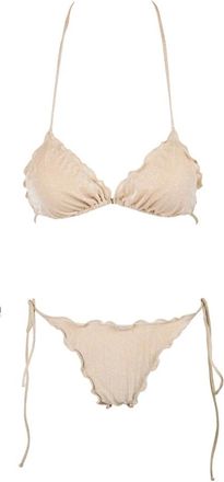 MC2 Saint Barth Badmode, Dames, Beige, M, Polyester, Lurex Bikini Set met Verstelbare Bandjes