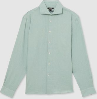 Reiss Ocean Green Linen Button-through Shirt, S