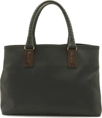 Bottega Veneta Black Dark Brown Coated Canvas Leather Shoulder Bag Tote Bag (Pre-Owned)