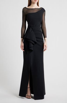 La Petite Robe Di Chiara Boni Aroma Illusion Ruffle Mermaid Gown in 37 Black at Nordstrom, Size 12 Us