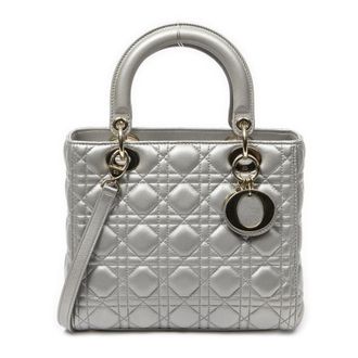 Dior Pre-owned Womens Medium Lady Zip Shoulder Bag - Silver - One Size
