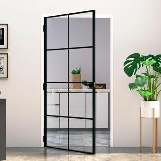 vidaXL Puerta Interior Vidrio Templado Y Aluminio Negro 102x201,5 Cm Vidaxl