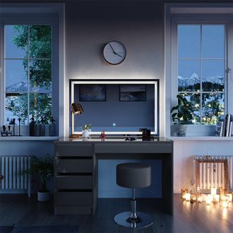 Vicco Tocador Sherry, Gris, 120 Cm Con Espejo Led Y Taburete