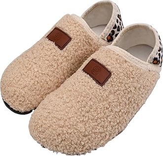 Generic Platform Chunky High Heel Slipper for Women Men Slipper Socks Fuzzy House Shoes Rubber Sole Soft Lightweight Non Indoor/Outdoor (Beige, 5.5)