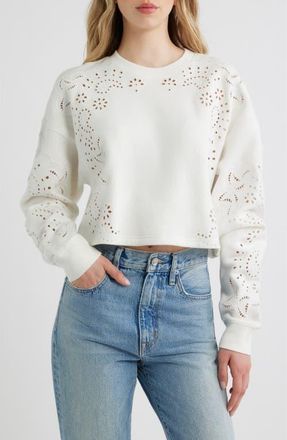 LoveShackFancy Lalo Eyelet Sweatshirt in True White at Nordstrom, Size Xx-Small