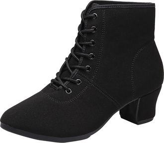 Generic Leisure Womens Soft Sole Square Heel Lace Up Round Toe Non Slip Warm Winter Dancing Casual Footwear Comfortable Walking Shoes (Black, 4.5)