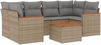 vidaXL Juego De Sof&aacute;s Jard&iacute;n Con Cojines Beige Mezcla 7 Pzas Rat&aacute;n Pe Vidaxl