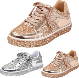 Generic Womens Lace Up Sneakers Size 5.5 Fashion Sparkly Bling Shiny Casual Low Top Sports Shoes Ladies Lightweight Comfortable Glitter Wedding Party Anti Sli
