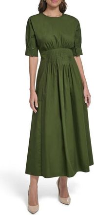 Vince Camuto Pleat Detail Cotton Poplin Dress in Kelly at Nordstrom, Size 16