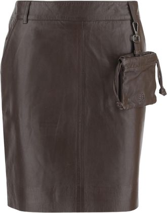 The Garment Brown Leather Skirt With Invisible Zipper And Removable Pouch