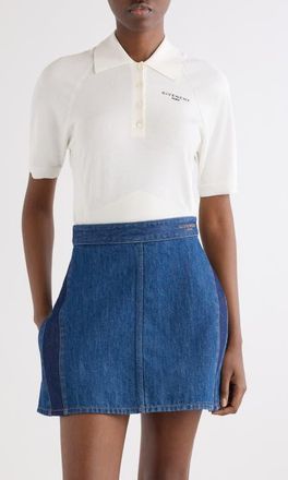 Givenchy Crop Short Sleeve Cotton & Silk Polo Sweater in Ivory at Nordstrom, Size X-Large