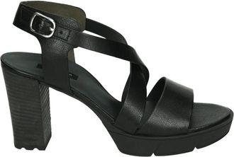 Paul Green Sportieve Zwarte Sandalen met Rubberen Zool - Dames - Sandalen met hakken - Zwart - 41 EU - Leer - Schoenen