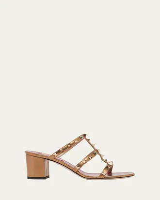 Valentino Garavani 60mm Rockstud Laminated Nappa Leather Slide Sandals