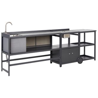 Beliani Conjunto De Cocina Exterior De 3 Piezas Armario De Aluminio Isla De Cocina Fregadero Cubitera Carrito De Jard&iacute;n Gris Ortisei