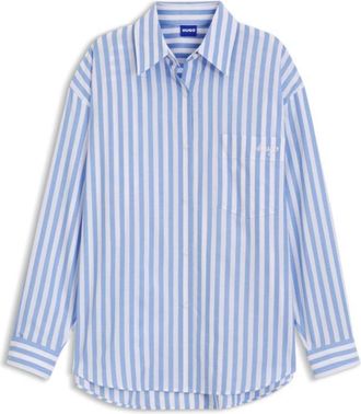 HUGO BOSS Striped cotton oversized-fit blouse with Happy HUGO logo