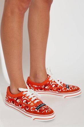 Dolce & Gabbana Sailing Sports Shoes With Majolica Print, Womens, Orange