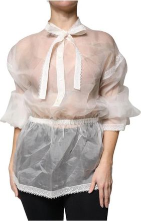 Dolce & Gabbana Militair Groene Kettingtas - Dames - Blouses - Wit - M - Katoen - Overhemden