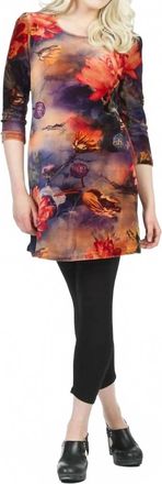 Papillon Floral Print Velvet Sweater Dress In Orange