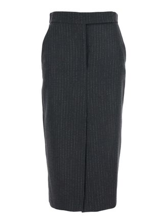Plaîn Grey Skirt With Front And Rear Slit And All-Over Striped Motif In Wool Blend Woman