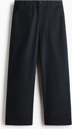 H&M Relaxed Fit Twill Trousers in Black at Nordstrom, Size 30