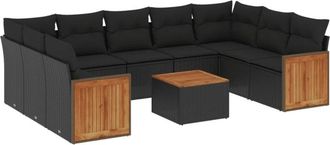 vidaXL Vidaxl - Set De Sof&aacute;s De Jard&iacute;n 10 Pzas Cojines Rat&aacute;n Sint&eacute;tico Negro