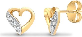 Jewelco London 9ct Gold 0.06ct Diamond Elegant Love Heart Stud Earrings - 9E088