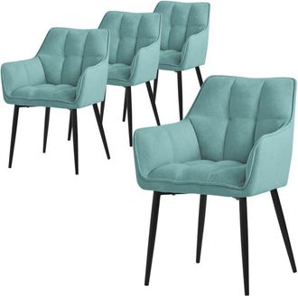 ML Design Ml-design - Set 4x Sillas De Comedor Con Respaldo Y Reposabrazos Asiento Acolchado Color Petr&oacute;leo Tapizado De Tejido De Rizo Con Patas De Metal Sill&oacute;n
